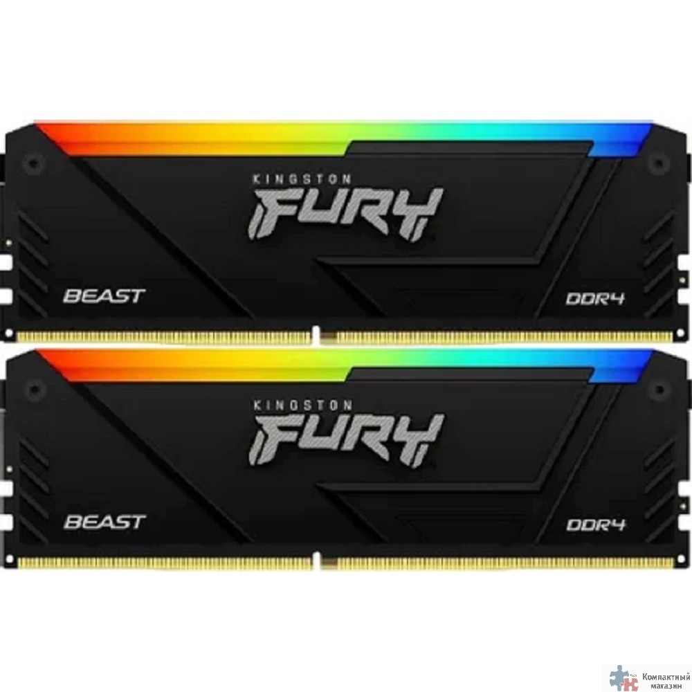 Kingston DDR4 DIMM 2x16GB 3200MHz  KF432C16BB2AK2/32 Fury Beast RGB RTL Gaming PC4-25600 CL16 288-pin 1.35В kit single rank с радиатором Ret