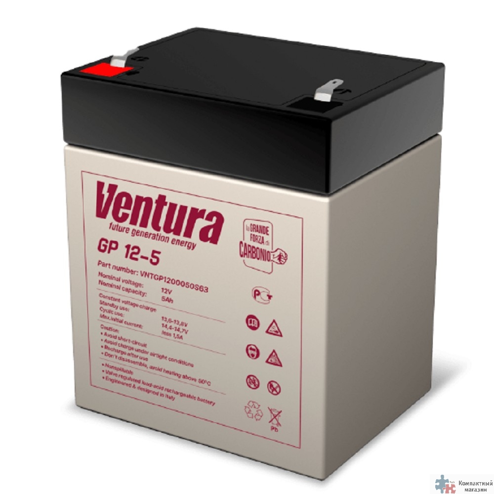 АКБ Ventura GP 12-5    12V/5Ah {S63 (F2), ДхШхВ 91х70х107мм, 1.56кг, срок службы 6-9 лет}