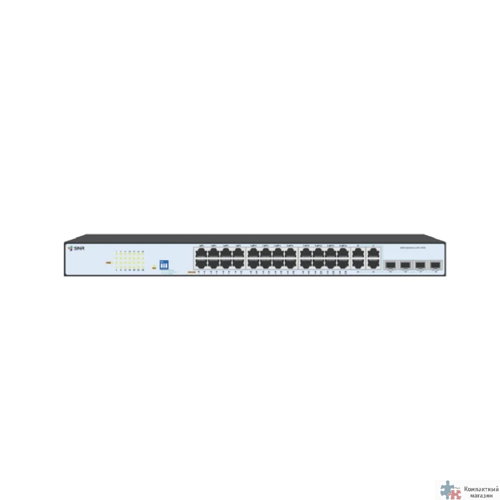 SNR SNR-S2300G-24TC-POE Управляемый Web-smart PoE коммутатор уровня 2, 24 порта 10/100/1000Base-T, 4 порта Combo 10/100/1000Base-T|100/1000Base-X SFP, бюджет PoE 370 Вт, встроенный БП ~220V AC