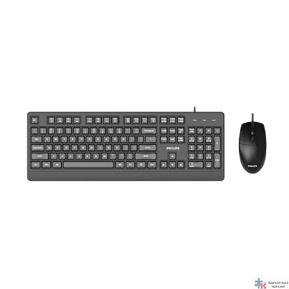 Philips Проводной Комплект  SPT6247, USB 2.0 104 клав/3 кнопки, 1600dpi, русская заводская раскладка, чёрный