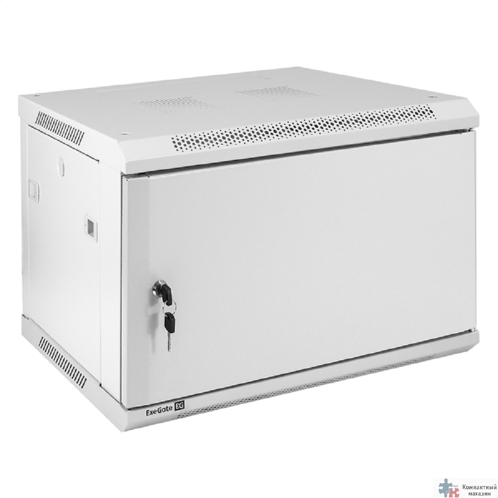 Exegate EX298611RUS Шкаф телекоммуникационный 19" настенный 6U ExeGate EC-WM-6U.450.M.GREY (19”, 6U, 600x450x370mm (ШхГхВ), передняя дверь металл, съемные боковые панели, пыле- и влагозащита IP23, све