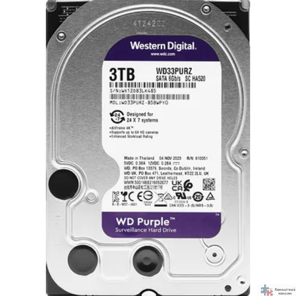 3TB WD Purple (WD33PURZ) {Serial ATA III, 5400- rpm, 256Mb, 3.5"}