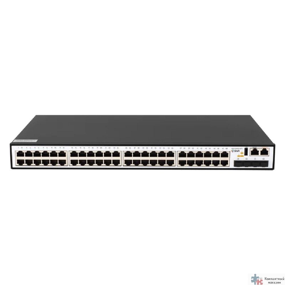 SNR SNR-S2989G-48TX-RPS Управляемый коммутатор уровня 2+, 48 портов 10/100/1000Base-T, 4 порта 1/10G SFP+, VSF HA, встроенный БП ~220V AC, RPS 12V DC