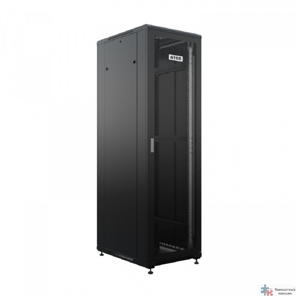NTSS Шкаф напольный универсальный серверный NTSS R 22U 600х800мм, 4 профиля 19, двери перфорированная и перфорированная, боковые стенки съемные, регулируемые опоры, разобранный, черный RAL 9005 NTSS-R