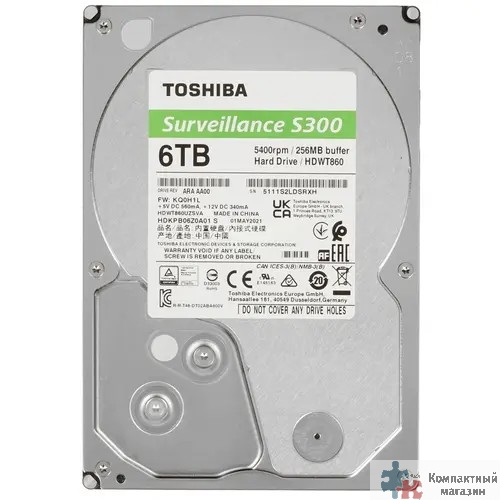 6TB Toshiba Surveillance S300 (HDWT860UZSVA/HDKPB06Z0A01S) {SATA 6.0Gb/s, 5400 rpm, 256Mb buffer, 3.5" для видеонаблюдения}