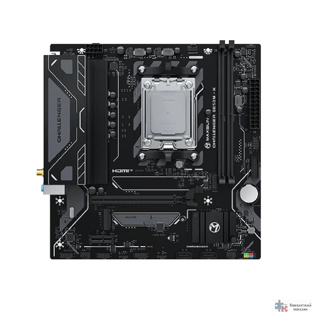 MAXSUN MS-Challenger B850M-K WIFI (Socket AM5, mATX, 2*DDR5 (96Gb), HDMI 1.4, 2*SATA3, 1*M.2, 1*PCIEx16/1*PCIEx1, 2*USB 2.0, 4*USB 3.2, LAN 1*1G, Wi-Fi 6,  RTL)