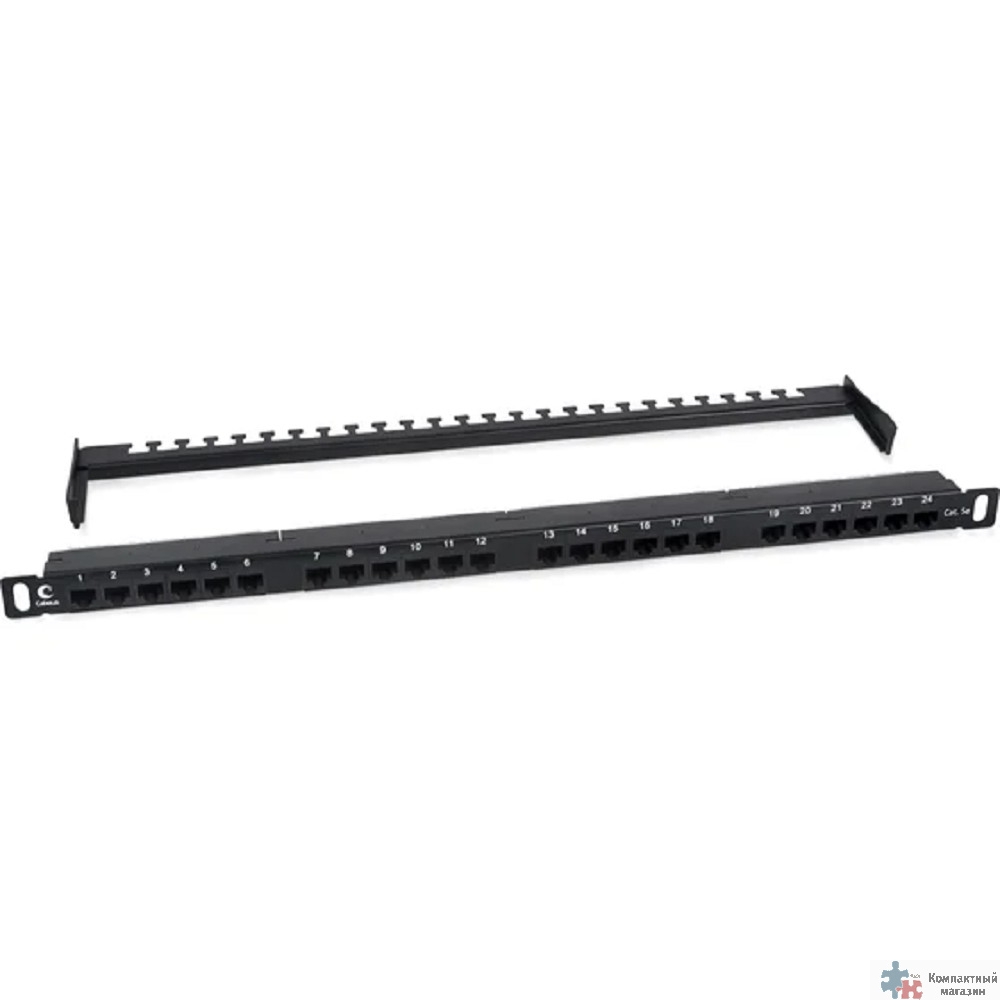 Cabeus PLHD-24-Cat.5e-Dual-180-0,5U Патч-панель высокой плотности 19" (0,5U), 24 порта RJ-45, категория 5e, Dual IDC,180 градусов, с задним кабельным организатором