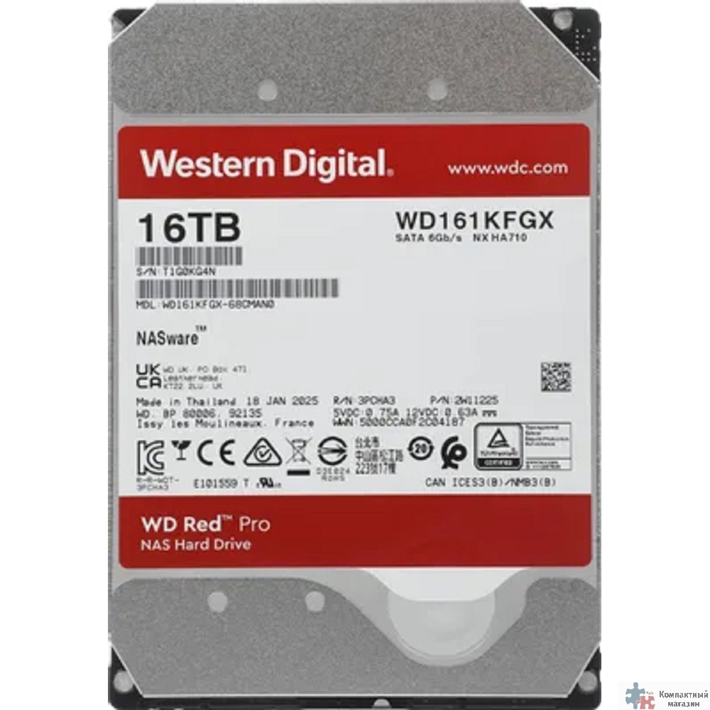 16TB WD Red Pro (WD161KFGX) {Serial ATA III, 7200- rpm,512Mb, 3.5"}