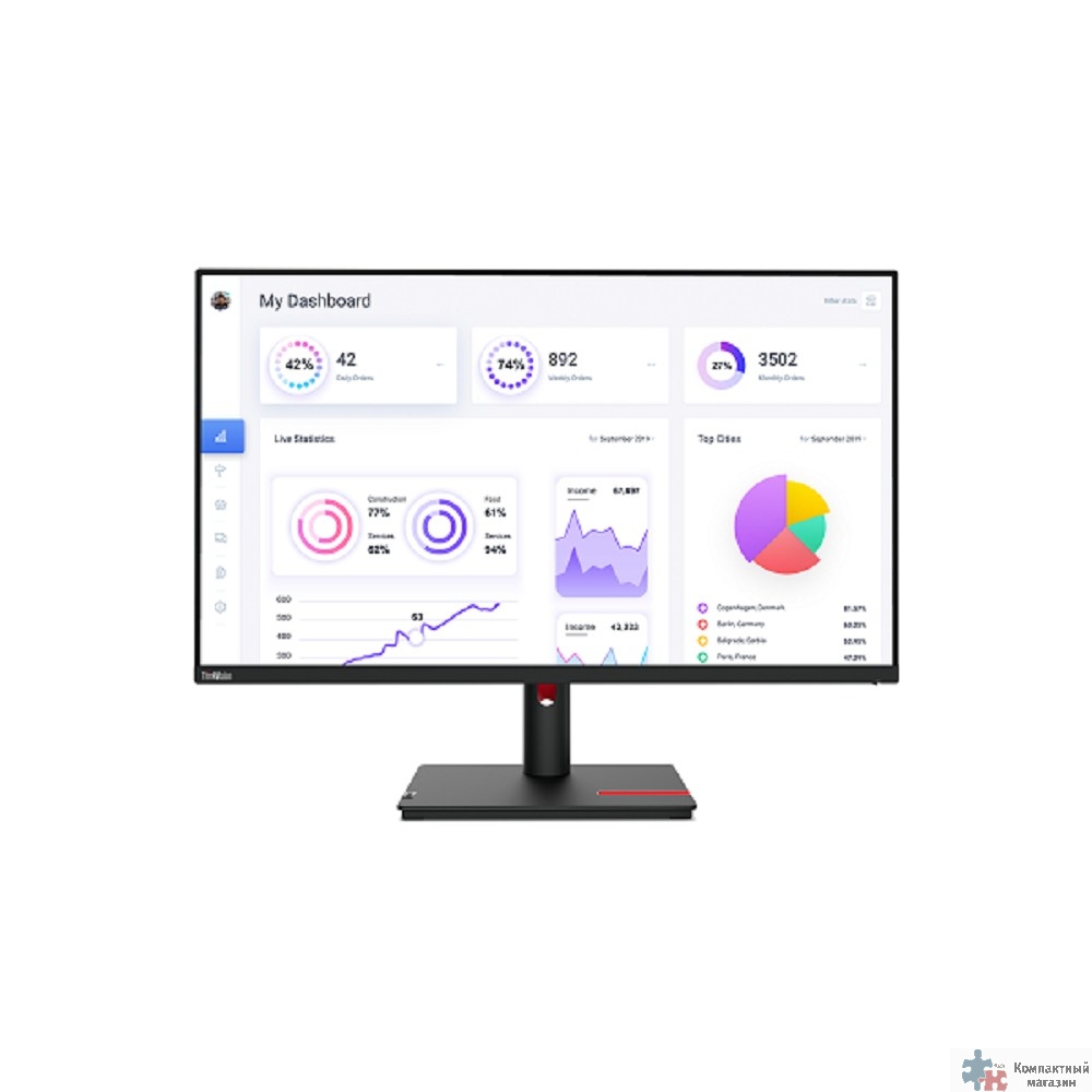 LCD Lenovo 31.5" T32p-30 Black/Red {IPS 3840x2160 60Hz 4ms 350cd HDMI DisplayPort 4xUSB USB-C(90W) RJ45 HAS Pivot VESA}
