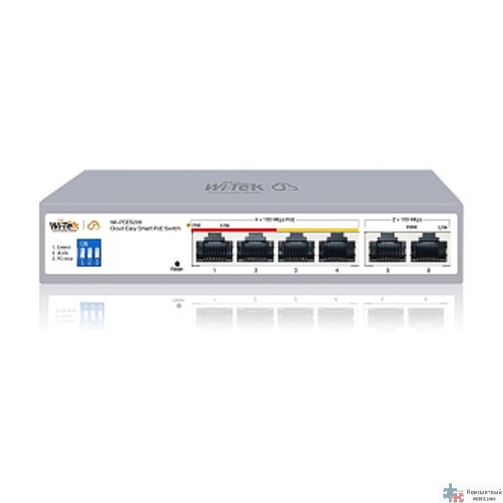 Wi-Tek WI-PCES206, настраиваемый PoE 60Вт, порты 4FE PoE + 2FE, Easy Smart