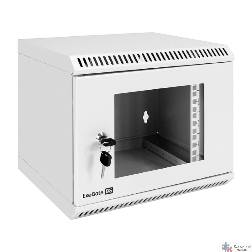 Exegate EX298623RUS Шкаф телекоммуникационный 10" настенный 6U ExeGate EC-WM-6U.280.G.GREY (10”, 6U, 350x280x287mm (ШхГхВ), передняя дверь закаленное стекло, пыле- и влагозащита IP23, светло-серый RAL