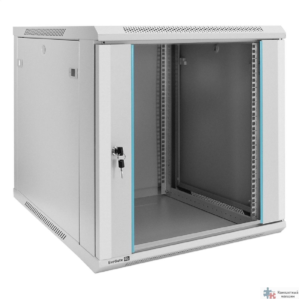 Exegate EX298604RUS Шкаф телекоммуникационный 19" настенный 12U ExeGate EC-WM-12U.600.G.GREY (19”, 12U, 600x600x635mm (ШхГхВ), передняя дверь закаленное стекло, съемные боковые панели, пыле- и влагоза
