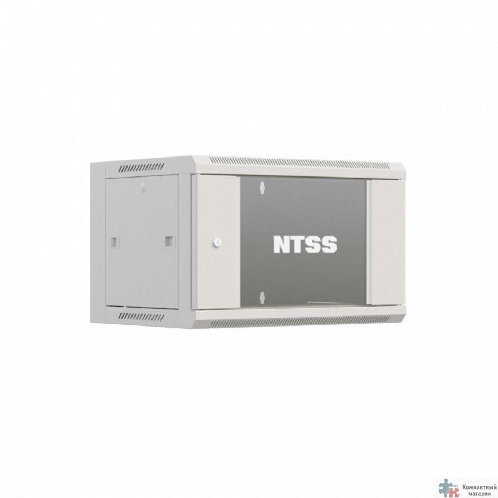NTSS Шкаф настенный телекоммуникационный NTSS W 9U 600х450х500мм, 2 профиля 19, дверь стеклянная, боковые стенки съемные, задняя стенка, разобранный, серый RAL 7035 NTSS-W9U6045GS-2
