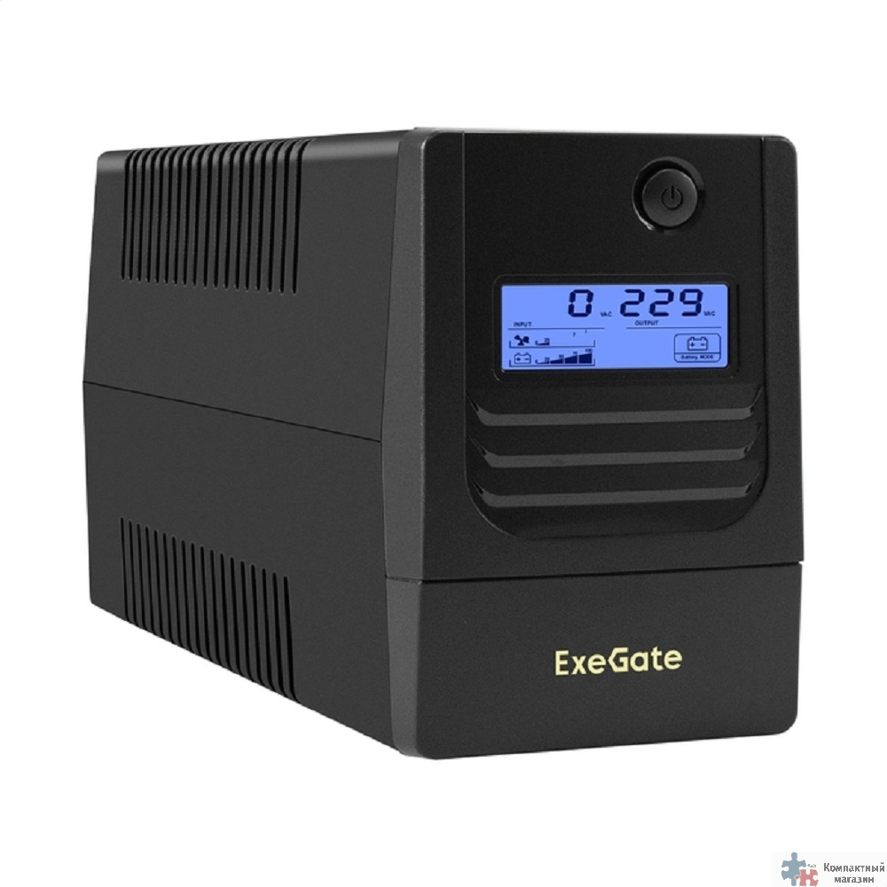 Exegate EX299498RUS ИБП ExeGate Smart LB-650.LCD.AVR.2SH (650VA/390W, LCD, AVR, 2*Schuko, батарея 12V 7Ah, Black)