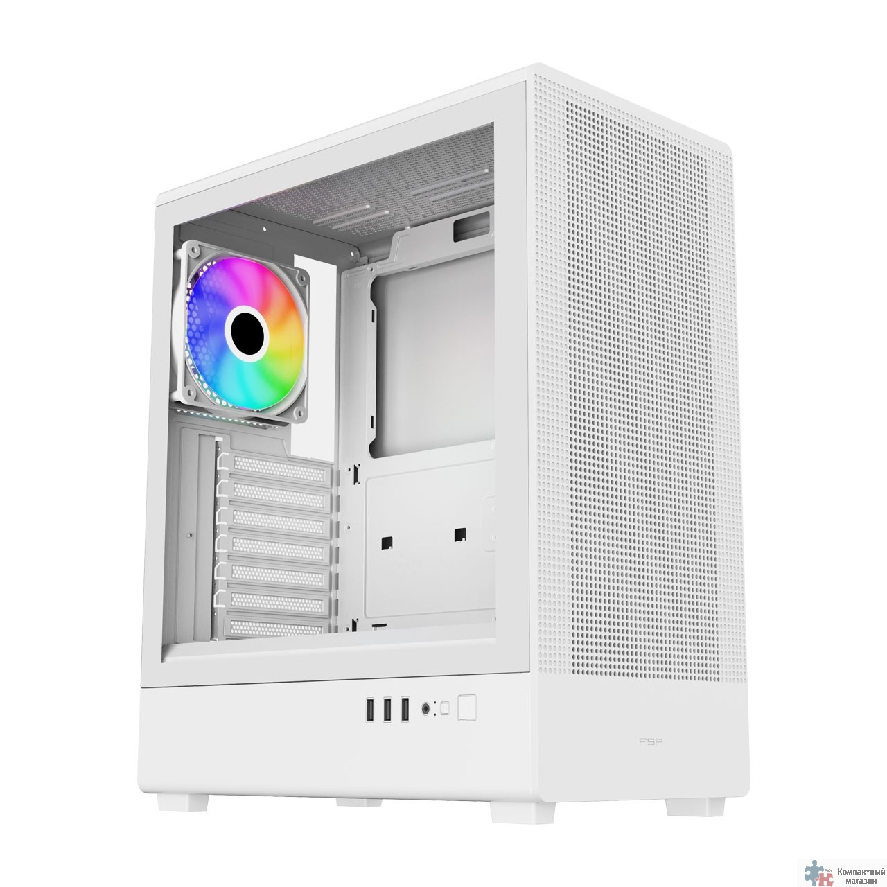 FSP Корпус ATX Miditower M221-WA, USB3.0 x 1/USB2.0 x 2, White 