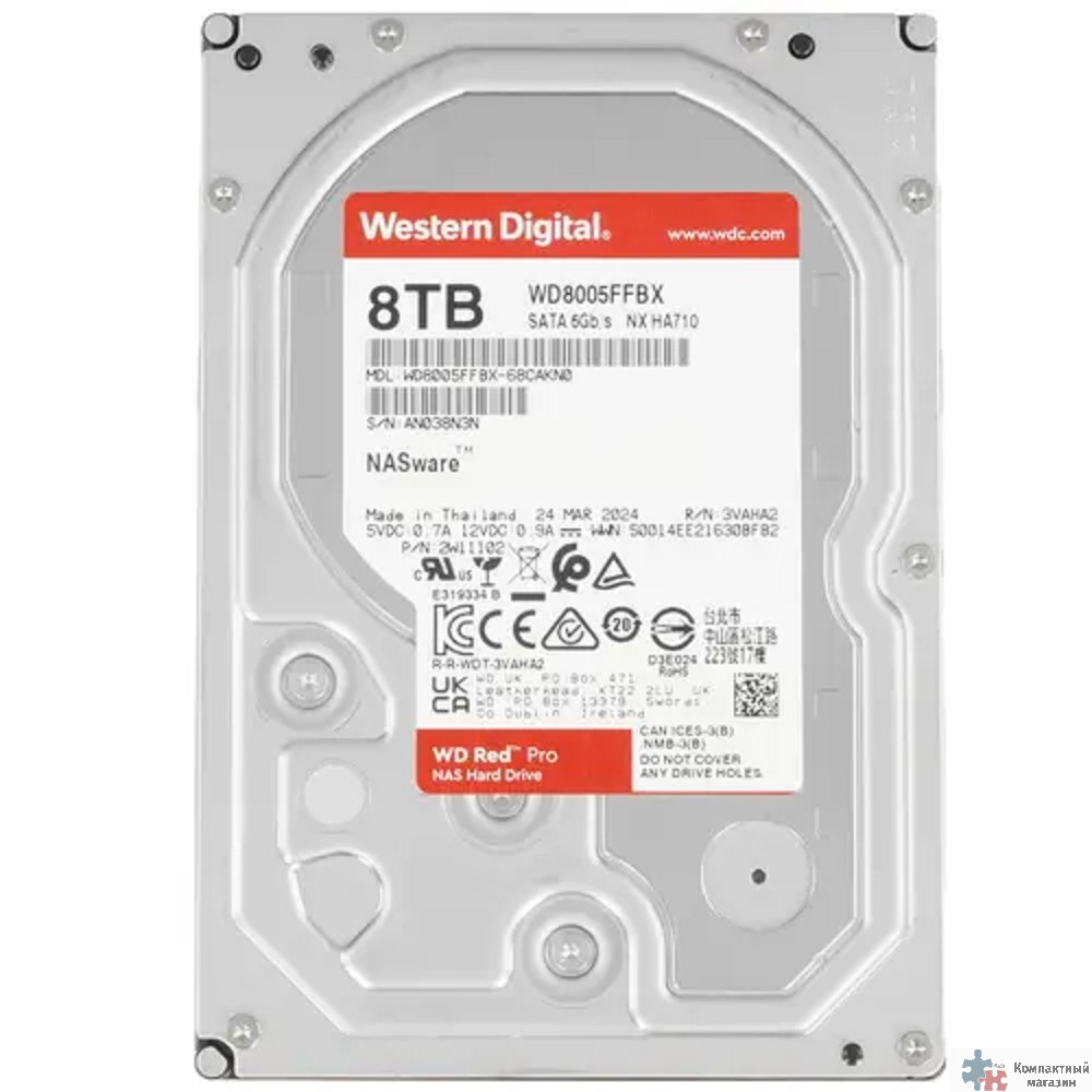 8TB WD Red Pro (WD8005FFBX) {Serial ATA III, 7200- rpm, 256Mb, 3.5"}
