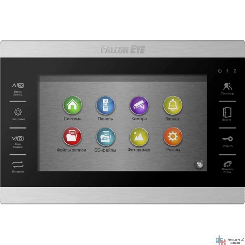 Falcon Eye FE-70 ATLAS HD (Black) HD Видеодомофон: дисплей 7" TFT;  сенсорные кнопки; подключение до 2-х вызывных панелей и до 2-х видеокамер; адресный интерком; графическое меню; запись фото и видео