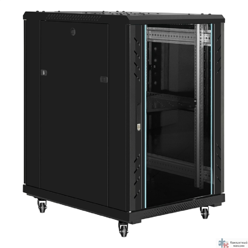 Exegate EX300402RUS Шкаф телекоммуникационный 19" напольный 18U ExeGate EC-FS-18U.600.800.G.BLACK (19”, 18U, 600x800x987mm (ШхГхВ), передняя дверь закаленное стекло, задняя перфорированная дверь, съем