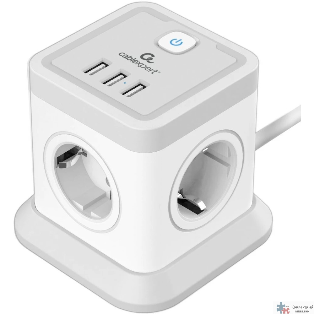 Cablexpert Сетевой фильтр Tower TWR-4-U3-W-2 (Tower 4р, 10А, 3xUSB, 3.1А, 2м, ур.защиты 2+) белый, коробка {22556}