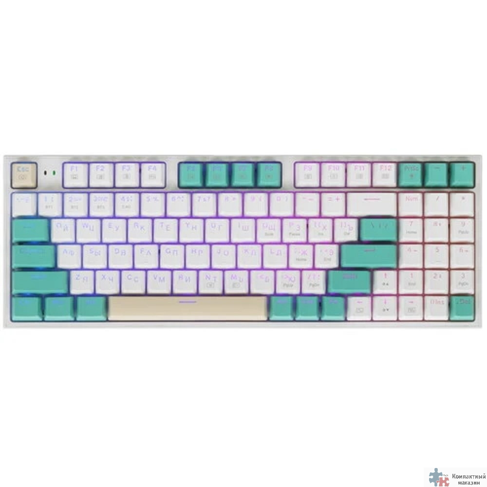 Повреждение упаковки Redragon Беспроводная клавиатура Veigar BT/2.4G/пров.,RGB,бело-голубой [71476]