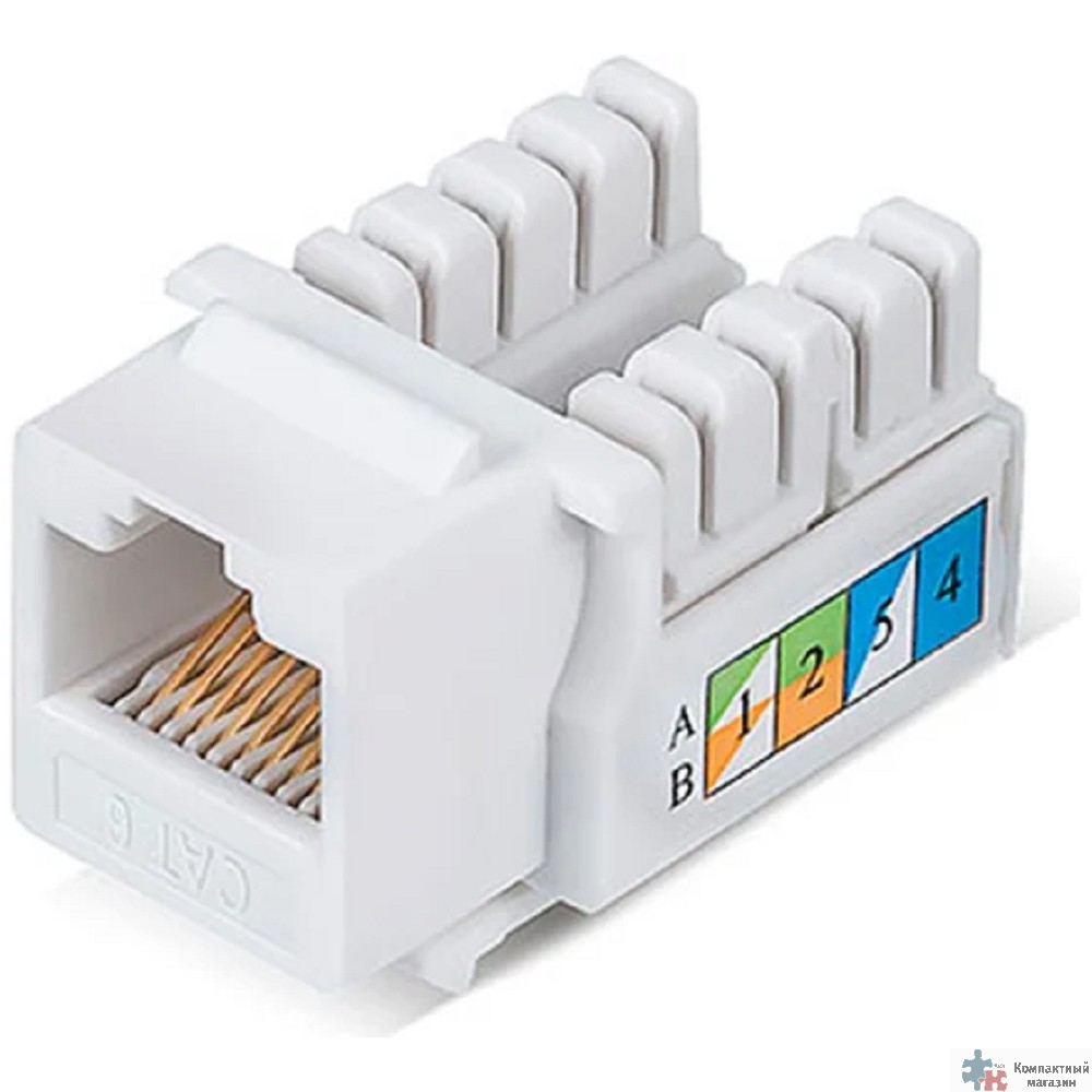 Rexant (02-0254) Модуль Keystone Jack RJ-45(8P8C), UTP неэкранированный, CAT 6, тип 90 градусов, белый PRO