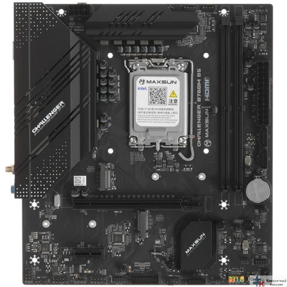MAXSUN MS-B760M I-CAFE D4  (Socket 1700, mATX, 2*DDR4(64Gb), DP/HDMI, 2*SATA3, 3*M.2, 1*PCIEx16/1*PCIEx4, 6*USB 2.0, 2*USB 3.2 Gen1, LAN 1*2,5G, ARGB, black-red, RTL)
