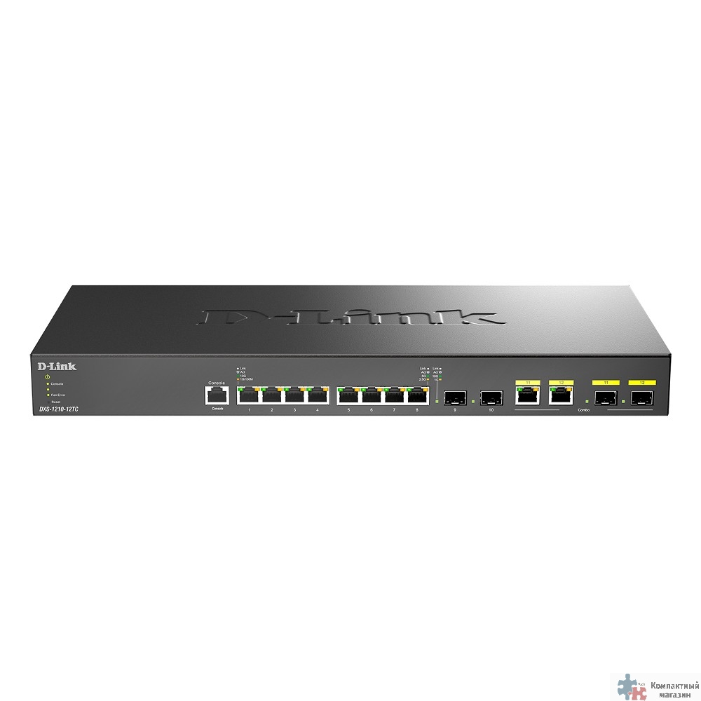 D-Link DXS-1210-12TC/B1A PROJ Управляемый L2+ коммутатор с 8 портами 10GBase-T, 2 портами 10GBase-X SFP+ и 2 комбо-портами 10GBase-T/SFP+