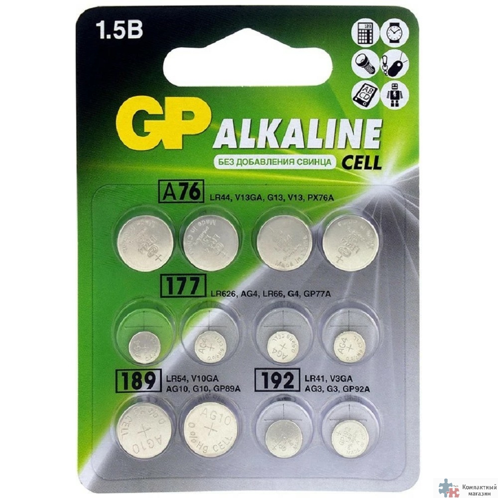 GP ACM02F-2CR12 120/1440 Набор алкалиновых пуговичных батареек - 12 шт. в блистере