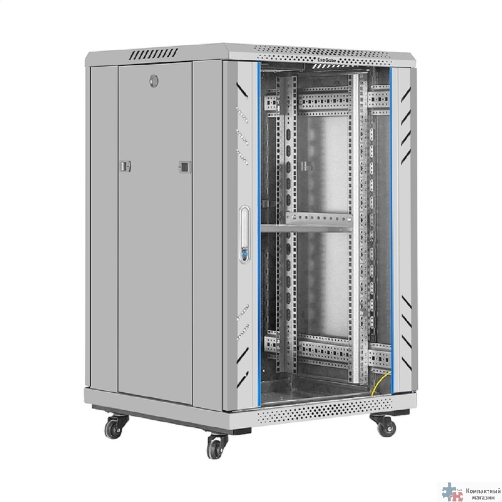 Exegate EX300401RUS Шкаф телекоммуникационный 19" напольный 18U ExeGate EC-FS-18U.600.600.G.GREY (19”, 18U, 600x600x987mm (ШхГхВ), передняя дверь закаленное стекло, задняя перфорированная дверь, съемн