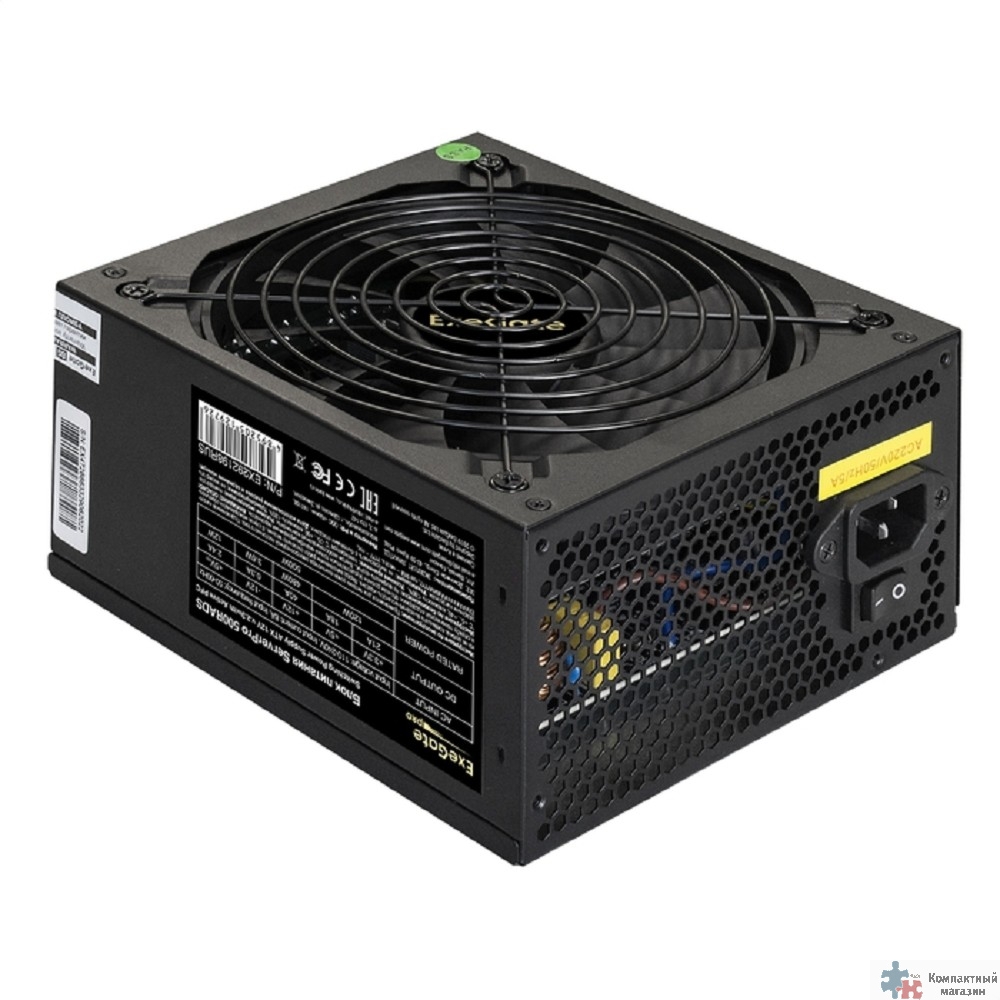 Exegate EX292210RUS Серверный БП 600W ExeGate ServerPRO-600RADS (ATX, for 3U+ cases, APFC, КПД 80% (80 PLUS), 14cm fan, 24pin, (4+4)pin, PCIe, 5xSATA, 4xIDE, FDD, Cable Management, black)