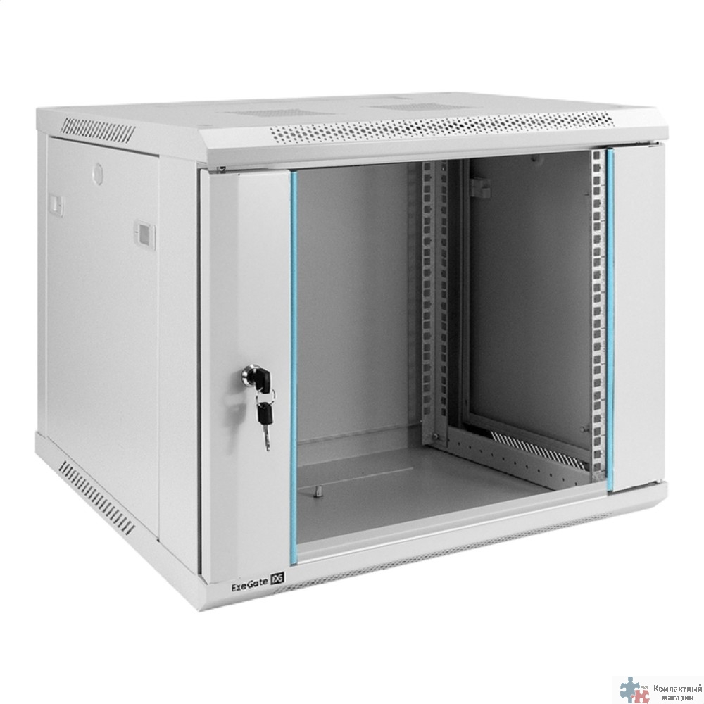 Exegate EX298601RUS Шкаф телекоммуникационный 19" настенный 9U ExeGate EC-WM-9U.450.G.GREY (19”, 9U, 600x450x500mm (ШхГхВ), передняя дверь закаленное стекло, съемные боковые панели, пыле- и влагозащит