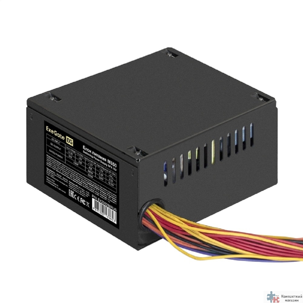 Exegate EX292282RUS Блок питания 550W ExeGate M550 (SFX, APFC, КПД 87% (80 PLUS Silver), 8cm fan, 24pin, (4+4)pin, 2xPCI-E, 3xSATA, 2xIDE, black)
