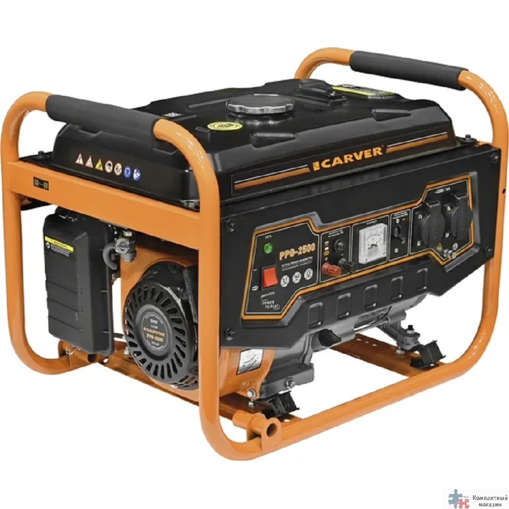 Генератор CARVER PPG- 2500 бензин [01.020.00009] { (LT-168, 2,1/2,3кВт, 220В, бак 15л, обмотка медь)16шт/пал }