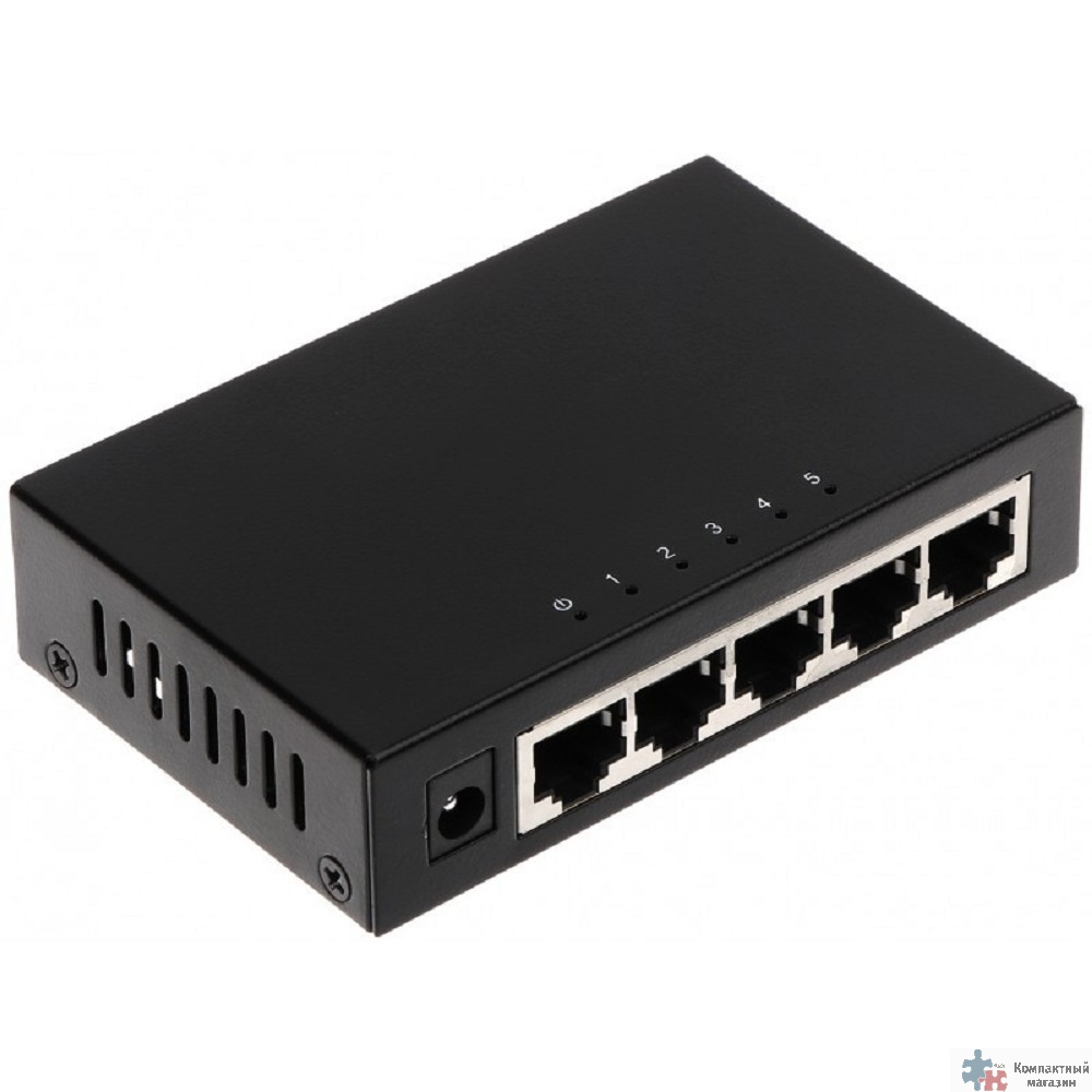 DAHUA DH-PFS3005-5GT 5-портовый гигабитный неуправляемый коммутатор, 5xRJ45 1Gb, коммутация 10 Гбит/с, MAC-таблица 2К, металл
