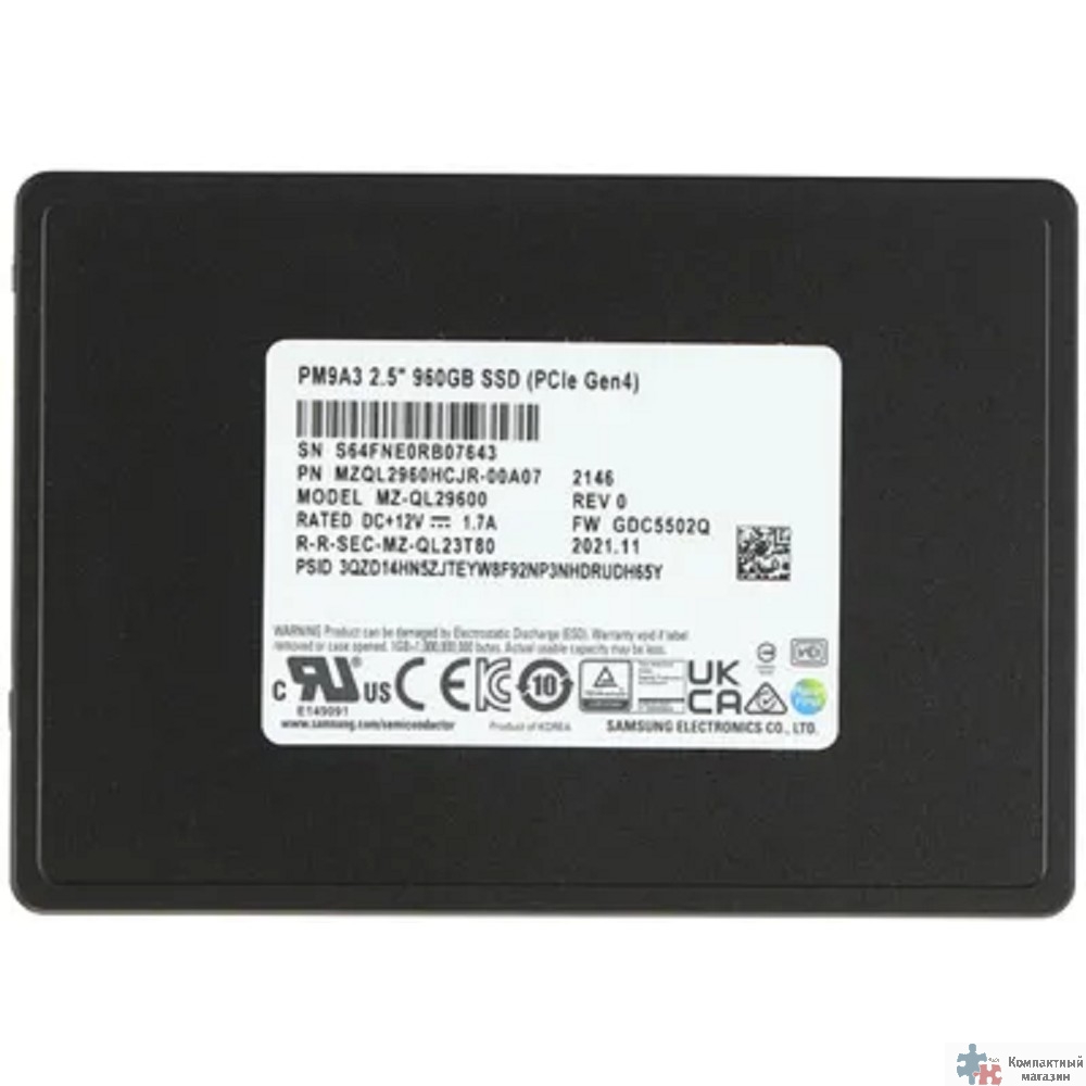 Samsung SSD 960Gb PM9A3 NVMe/PCIE 3.1 x4, MZQL2960HCJR-00A07