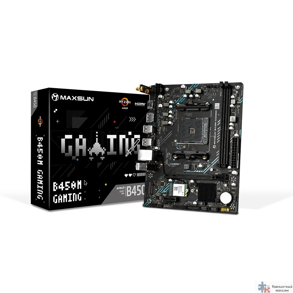 MAXSUN MS-B450M GAMING WIFI (Socket  AM4, mATX, 2*DDR4 (64Gb), DP/HDMI, 2*SATA3, 1*M.2, 1*PCIEx16/1*PCIEx1, 2*USB2.0, 4*USB 3.2 Gen1, LAN 1*1G, Wi-Fi 802.11ac, RTL)