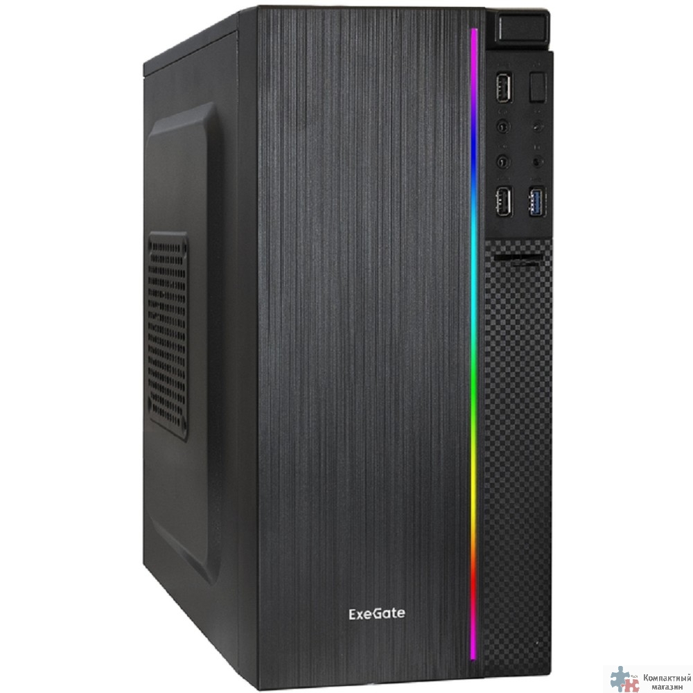 Exegate EX287884RUS ExeGate mEVO-9302-RGB-500W-12 (mATX, БП 500NPX с вент. 12см, 2*USB+1*USB3.0, HD аудио, черный с RGB подсветкой)