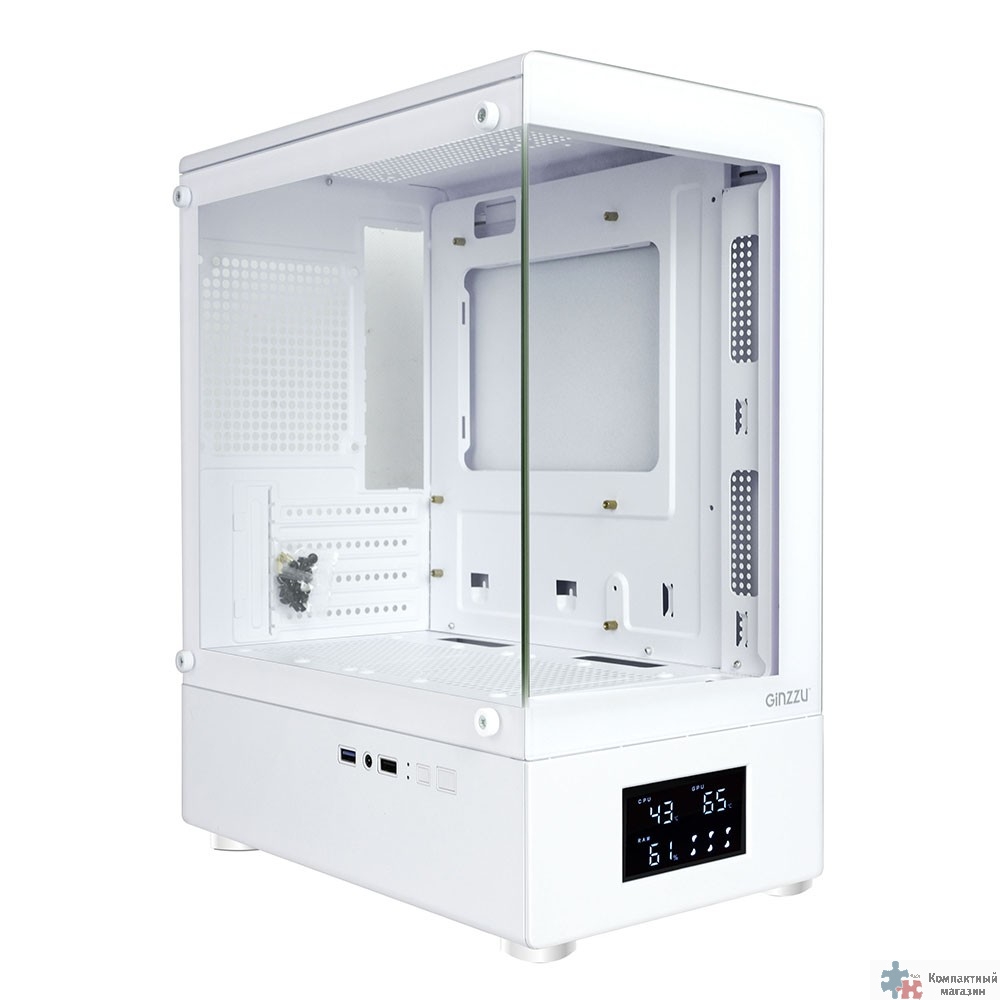 Корпус Ginzzu RX450D mATX жк. дисплей (Белый)
