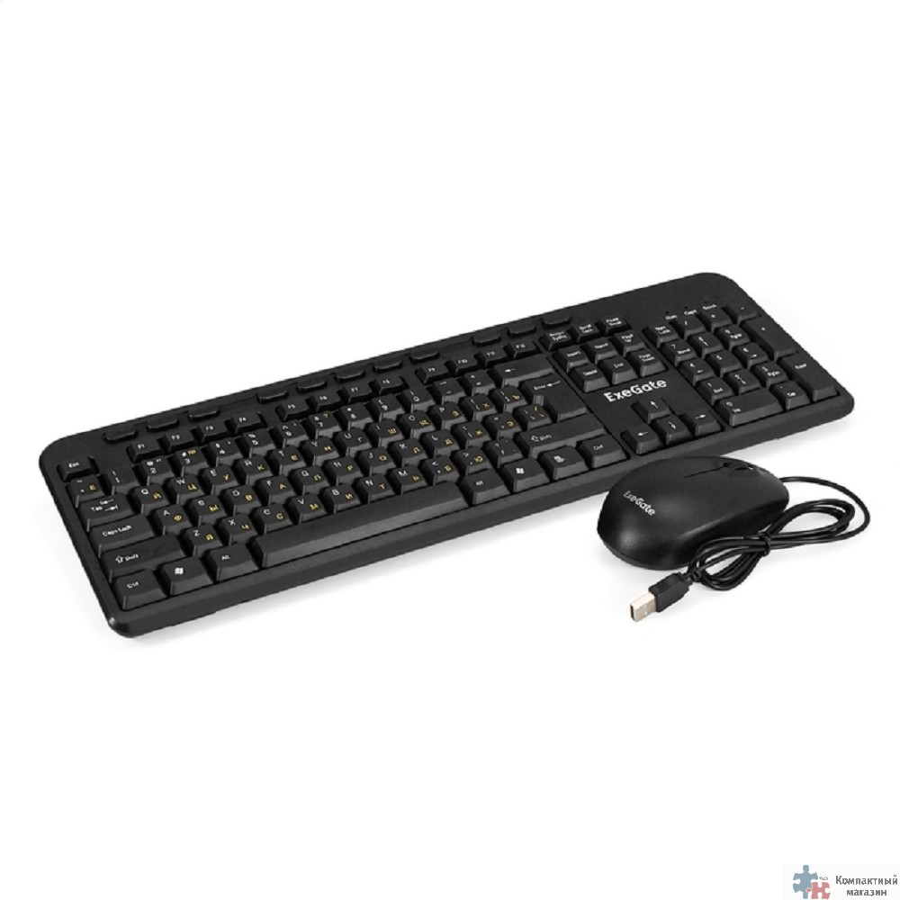 Exegate EX298903RUS Комплект ExeGate Professional Standard Combo MK150 (клавиатура мультимедийная влагозащищенная 116кл. + мышь оптическая 1200dpi, 3 кнопки и колесо прокрутки, длина кабелей 1,5м; USB