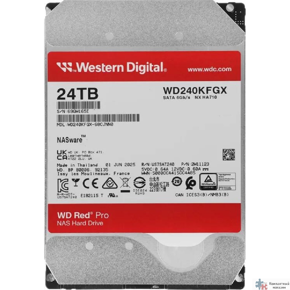 24TB WD Red Pro (WD240KFGX) {Serial ATA III, 7200- rpm,512Mb, 3.5"}