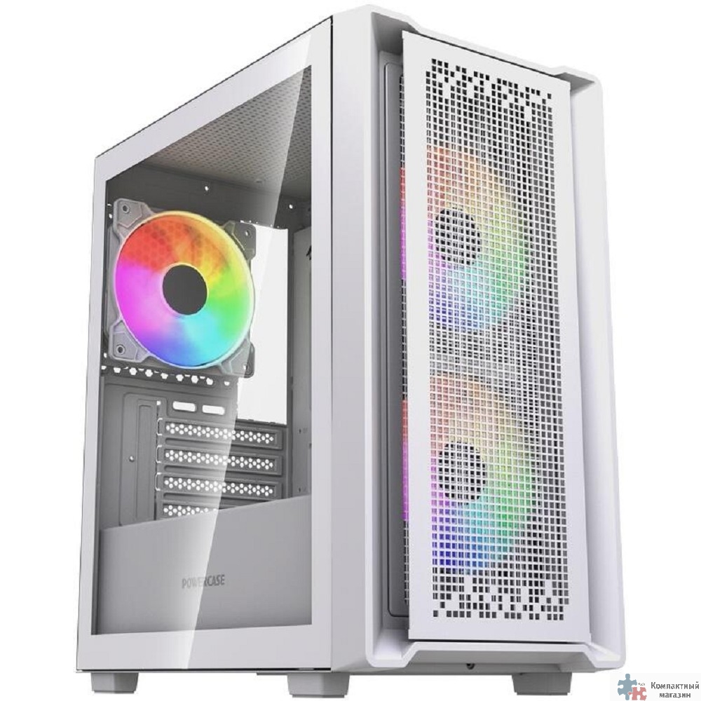 Powercase Корпус Mistral SM04 ARGB, Tempered Glass, Front Nylon Filter, 3x120mm ARGB PWM fans, белый, mATX  (CMMSM04W-A3)