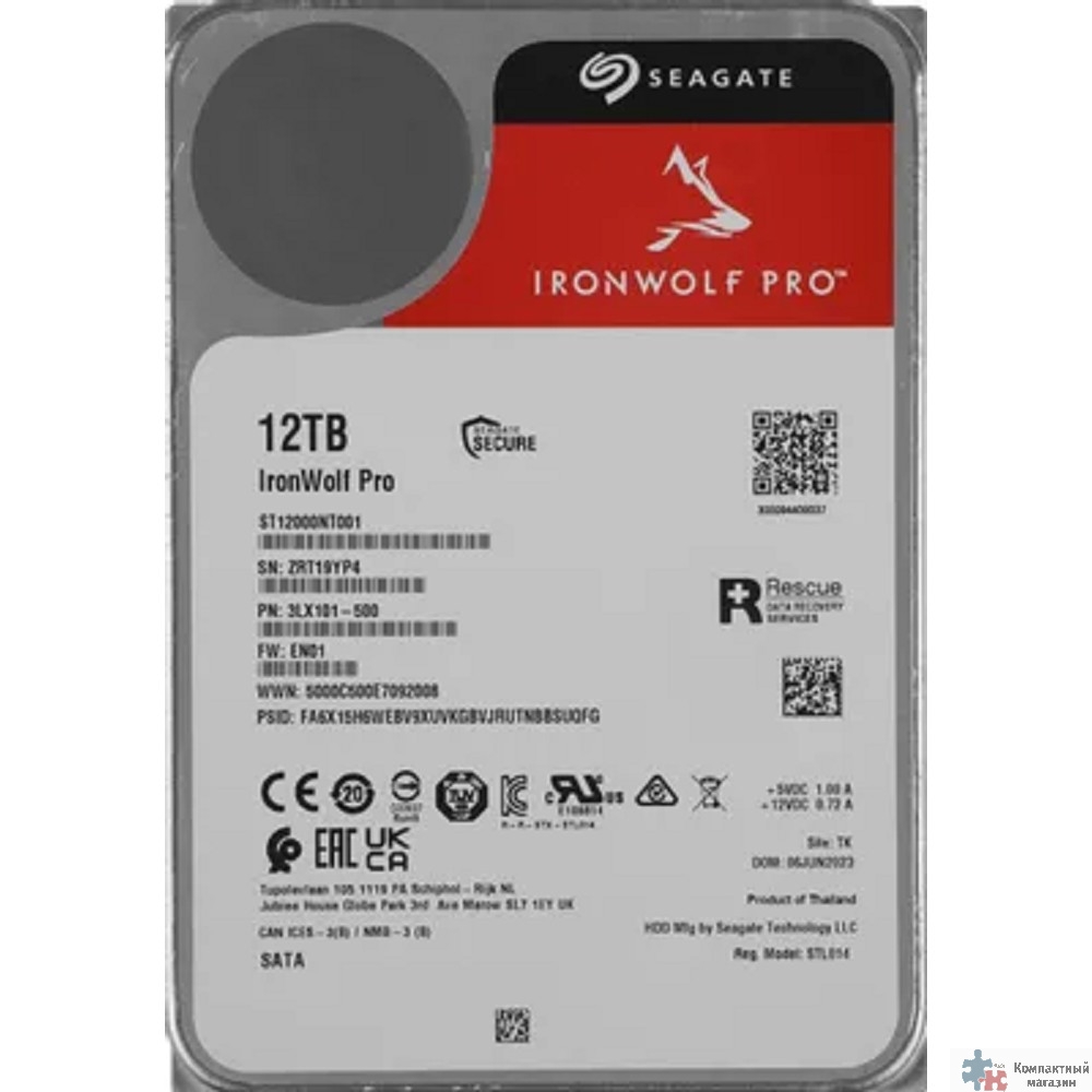 12TB Seagate Ironwolf Pro (ST12000NT001) {SATA 6.0Gb/s, 7200 rpm, 256mb buffer, 3.5", для NAS}