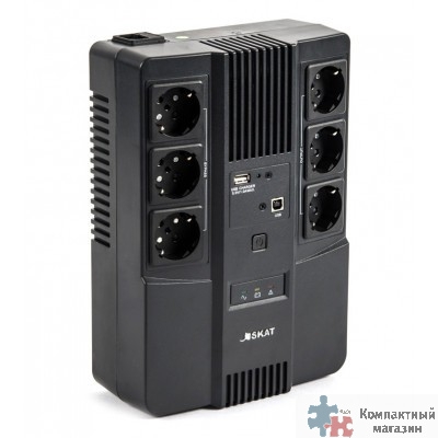 ИБП Бастион SKAT-UPS 600-AI-IN-1x7 {Line-interactive, 600/360Вт, USB/RJ-45, АКБ 1х 7Ач, сверху ЕВРО 3+3, реестр МПТ} (8998)