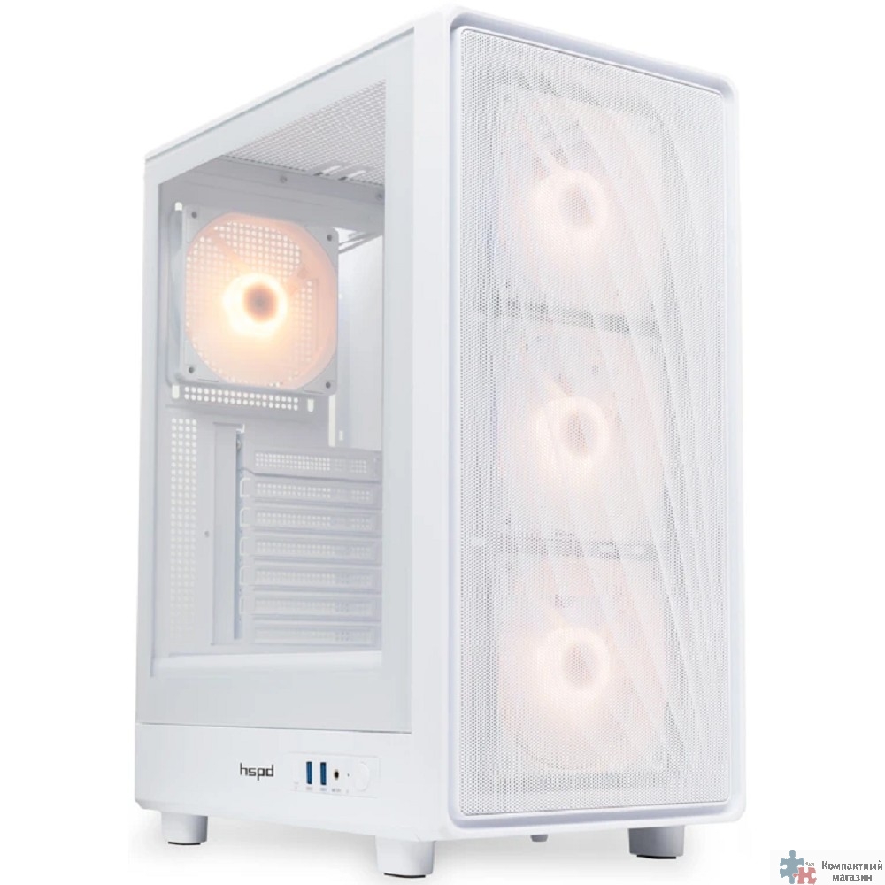 Повреждение упаковки Case HSPD M510, Mesh Mid Tower, White, TG, 0.5 SPCC, 4x120mm ARGB (Orbis F1) ATX, mATX, mITX 180/280/160mm 1x2.5", 1x3.5", 7xPCI 2xUSB-A 3.0 517x277x418mm