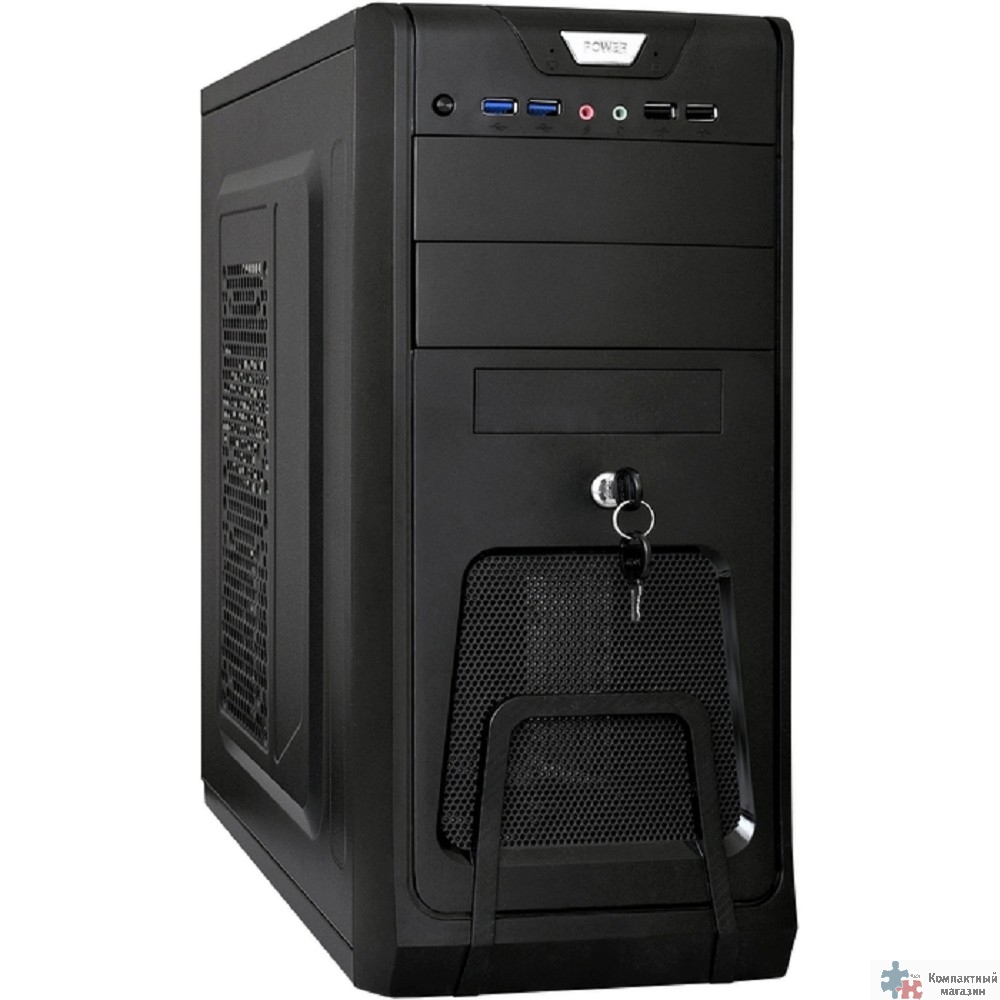 Exegate EX283214RUS Корпус Miditower ExeGate CP-603UB Black, ATX, <без БП>, 2*USB+2*USB3.0, Audio, замок блокировки кнопки питания