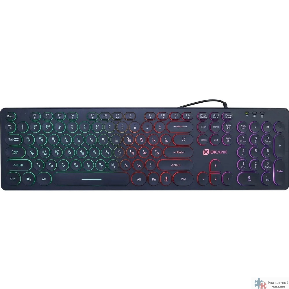 Клавиатура Oklick 420MRL черный USB slim Multimedia LED [1091226]