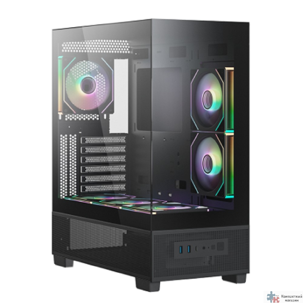 XASTRA Корпус Q500 6ARGB-C10-UC Black ATX/Aquarium/Screewless/ 6x120mm ARGB PWM FM fans/Argb+PWM HUB 10port/ Type-C/ Q500-6FM12A-C10-UC
