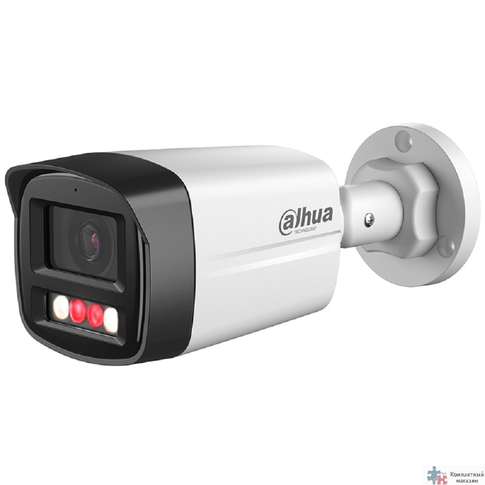 DAHUA DH-IPC-HFW1239TL1P-A-IL-0280B Уличная цилиндрическая IP-видеокамера SmartDualLight 2Мп; 1/2.8” CMOS; объектив 2.8мм; обнаружение людей, микрофон, ИК 30м, LED 20м, IP67, металл/пластик