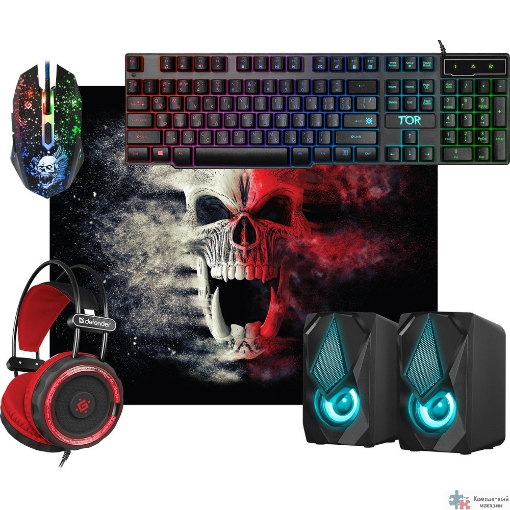 Повреждение упаковки Defender Игровой набор Tor MHP-127 [52127] {мышь+клавиатура+ковер+колонка+гарнитура}