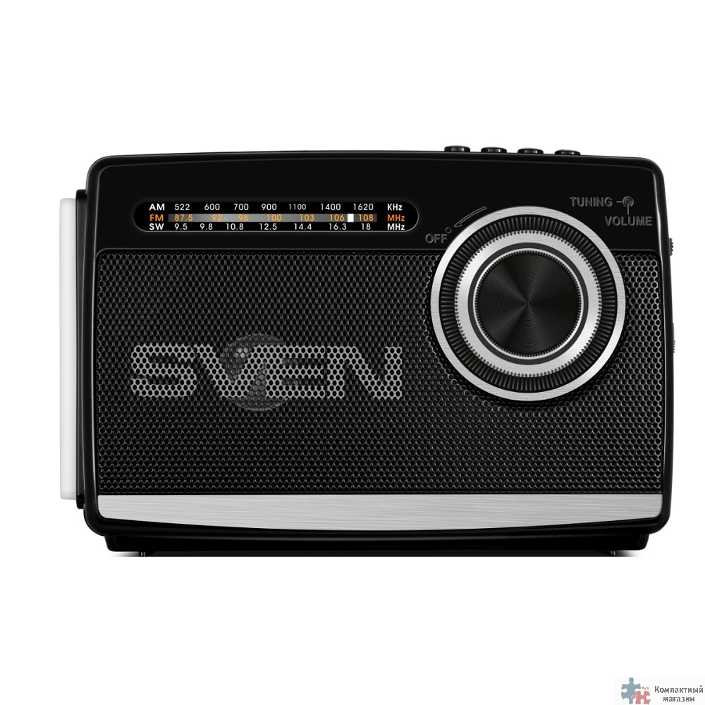 SVEN АС SRP-155, чёрный (3 Вт, Bluetooth, FM/AM/SW, USB, microSD, фонарь, встроенный аккумулятор)